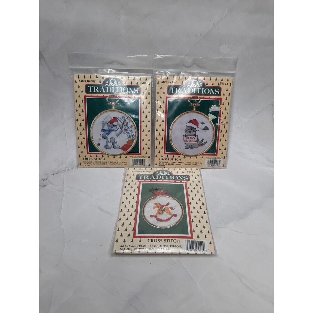 Traditions Mini Frame Cross Stitch Kits Lot of 3 Christmas Holiday Theme